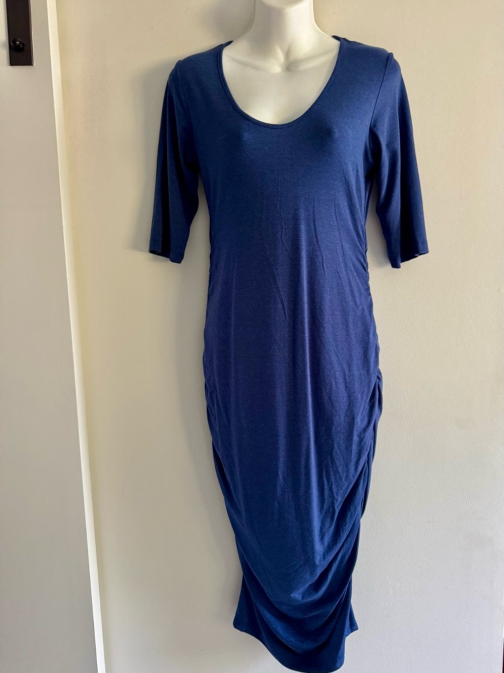 Ripe Navy Scoop Neck Ruched Midi Dress